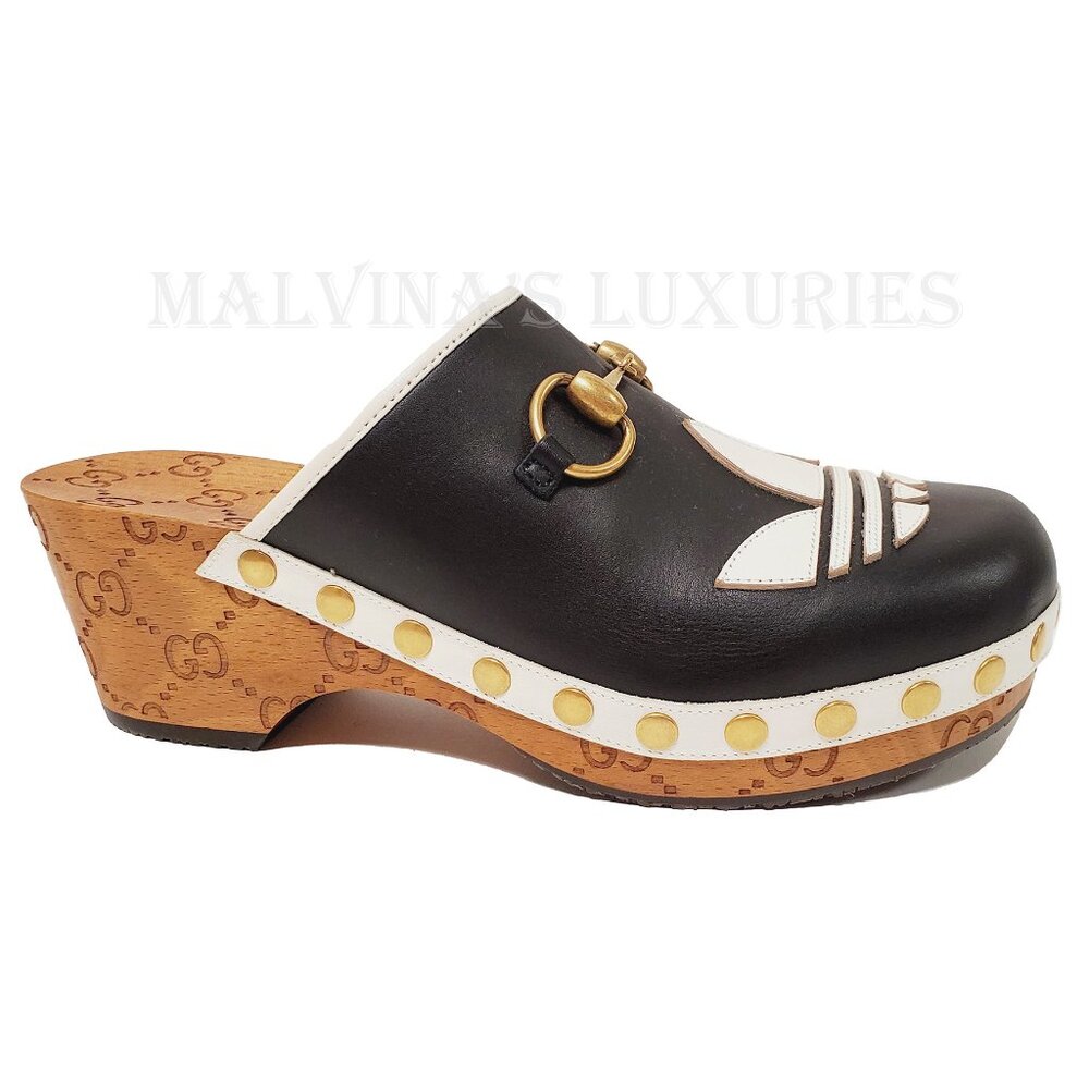 GUCCI SHOES ADIDAS X TREFOIL LEATHER HORSEBIT CLOG MULES  sz 37 7 - Picture 7 of 16
